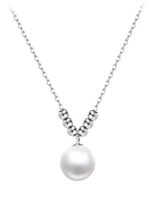 أقراص اللؤلؤ 925 سيريلينغ الفضة، قلادة تغطية الرأس، سلسلة قلادة فضية، معلقة لؤلؤية، قلادة بسيطة، مجوهرات للنساء والبنات المراهقات - Image 4